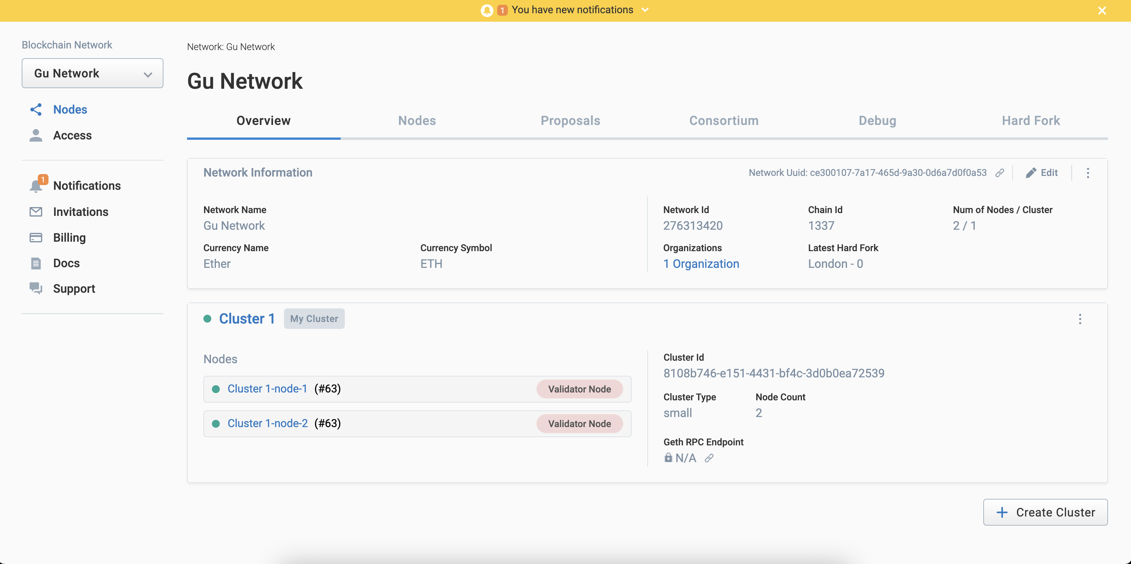 Network Creation completion